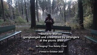 Dogging wife gangbanged and creampied at the picnic area