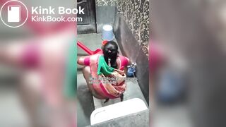 The girl excreted profusely in the toilet 80