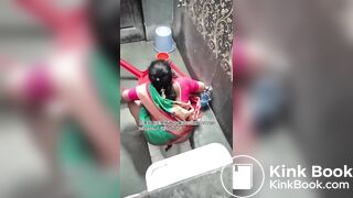 The girl excreted profusely in the toilet 80