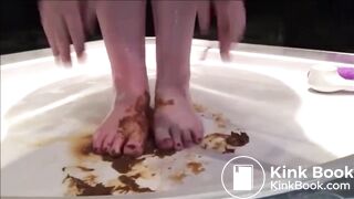 Girl shitting and smearing it on her feet