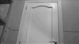 black and white pooping