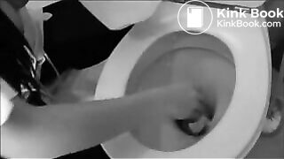 black and white pooping