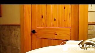 Curly girl shitting in the Sink