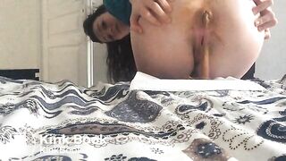beautiful french girl poops on bed spread