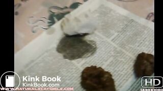 Slim brunette pushes out two hard lumps