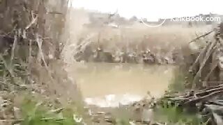 Girl diarrhea in pond