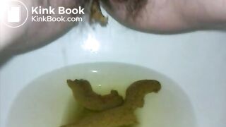 LARGE TURD INTO TOILET