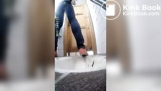 Brunette teen shitting in public bathroom On shittytube