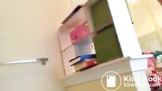 girl in glasses pooping