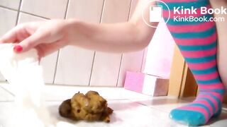 sexy skinny girl takes a huge shit