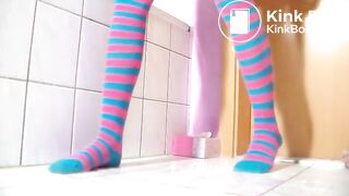 sexy skinny girl takes a huge shit