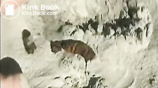 Babe pooping on a sandy beach