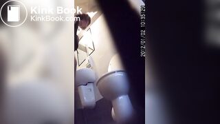 woman has diarrhea in a public toilet