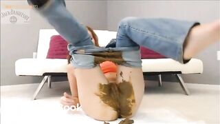 Girl in tight jeans shitting
