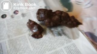 Slim brunette poops on floor