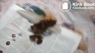 Slim brunette poops on floor