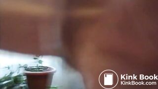 Slim brunette poops on floor