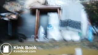 Slim brunette poops on floor