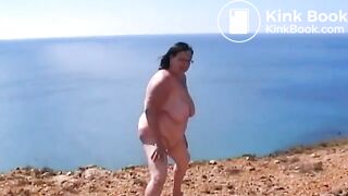 Fat granny shits outdoors