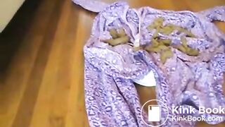 Pervy girl shits on some clothes