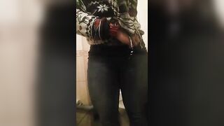Russian Woman dumping in toilet at work