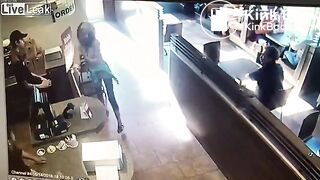 Crazy woman takes a dump then throws it at waiter