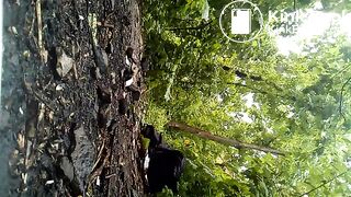 Blonde Poops in the Forest Backside View