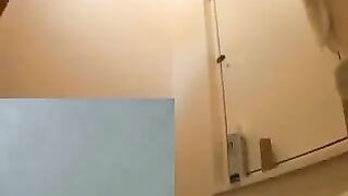 Asian girl distracted on toilet and shits everywhere