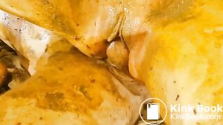 Messy 3-some, eating drinking vomiting