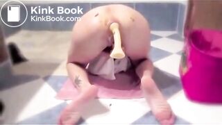 Huge anal dildo, scat and masturbation