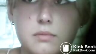 A girl in a white baseball cap pooping in the toilet - Webcam in the womens toilet