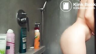Cute girl pooping in shower