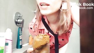 Cute girl pooping in shower