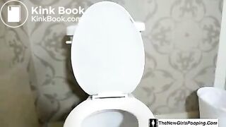 Brown haired teen pooping in reverse position