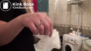 Chubby blonde and toilet slave