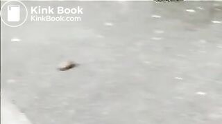 Blonde mature shitting in public