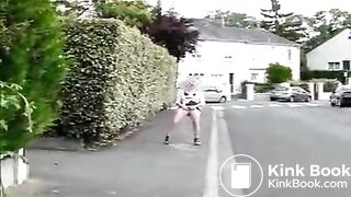 Blonde mature shitting in public