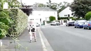 Blonde mature shitting in public