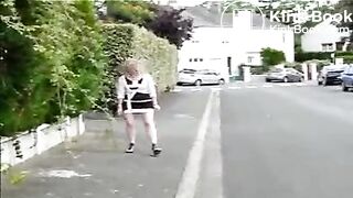 Blonde mature shitting in public
