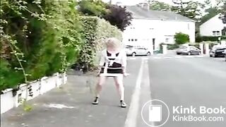 Blonde mature shitting in public