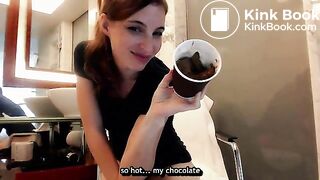 Sexy Julia shits in a cup [subtitled]