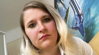 Pretty buxom blonde farts and shits