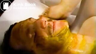 Woman Shit in tan pantyhose over man