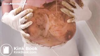 scat show in white nylons and white mask