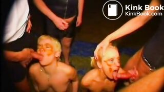 Group Pissing On Two Sluts