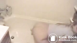 Blonde teen craps in the bathtub