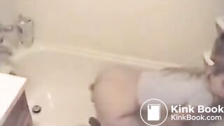 Blonde teen craps in the bathtub