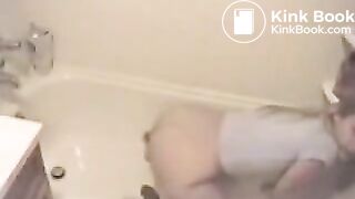 Blonde teen craps in the bathtub