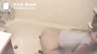 Blonde teen craps in the bathtub