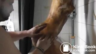 beautiful blonde loves getting smeared with crap